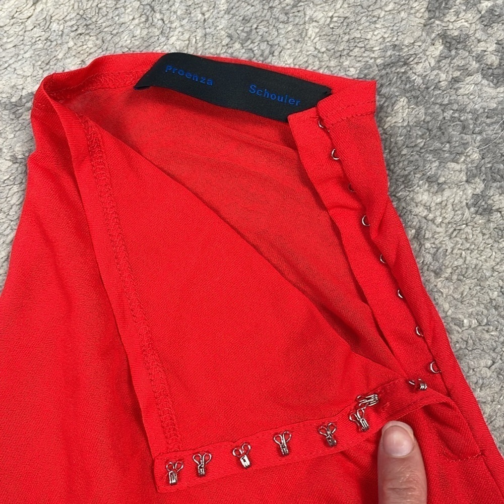 Proenza Schouler Paula Draped Jersey Turtleneck Maxi Dress Red Sheer Sz 12 - Picture 17 of 17